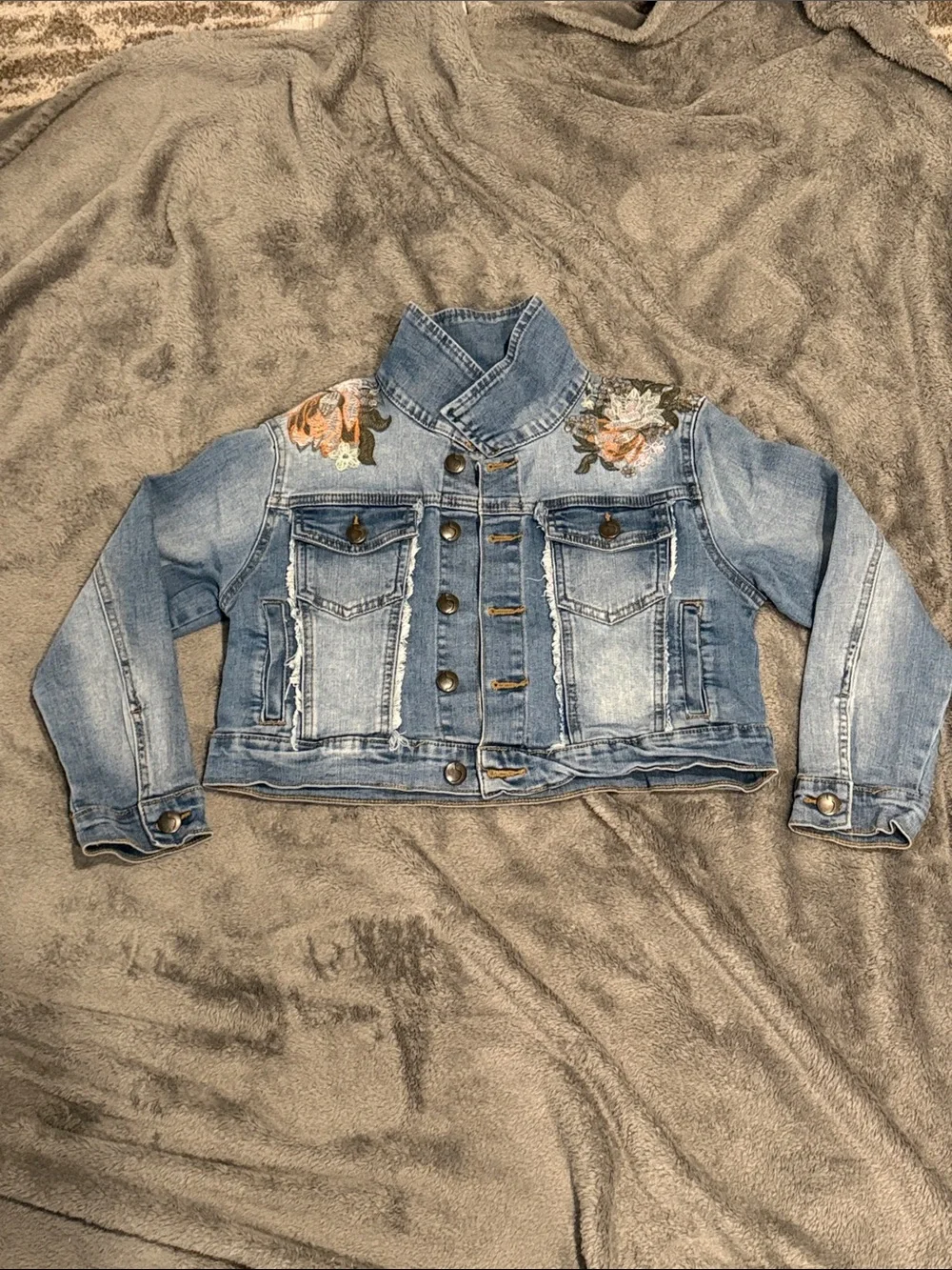 Joe's Girls 7Y Jeans Light Blue Denim Jacket with Floral Embroidery